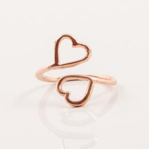 Δαχτυλίδι Καρδιές Ροζ Χρυσό 1.9x1.5cm