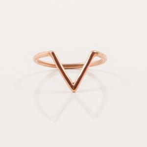 Δαχτυλίδι "V" Ροζ Χρυσό 1.8x1.2cm