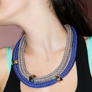 Necklace Knitted Cord Blue-Gray