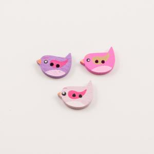 Wooden Buttons Birds Lilac-Pink