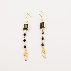 Gold Plated Earrings Feather-Crystals