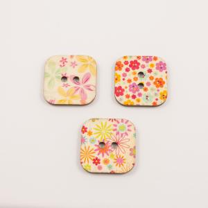 Wooden Square Buttons Floral
