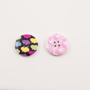 Wooden Buttons Multicolored-Pink Bicycle