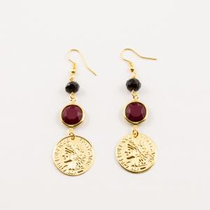 Gold Plated Earrings Crystal-Coin