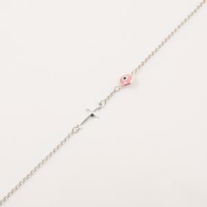Bracelet Eye Pink with Cross 18.5cm