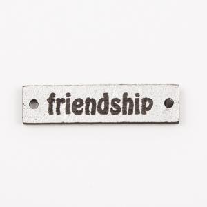 Δερμάτινη Ασημί Πλακέτα "Friendship"