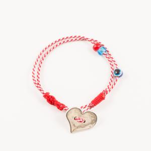 Bracelet Red-White Heart Silver