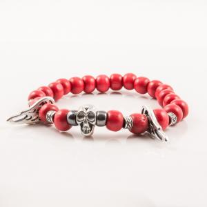 Bracelet Red Beads Skull
