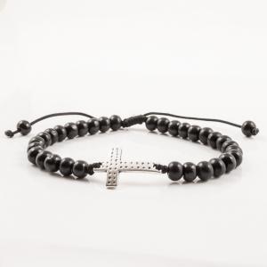 Bracelet Black Wooden Beads Cross