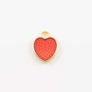 Gold Plated Heart Red Enamel