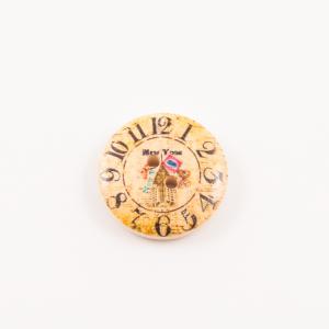 Wooden Button Clock "New York" 2cm