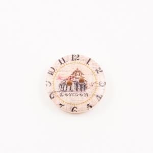 Ξύλινο Κουμπί Ρολόι "London" 2cm