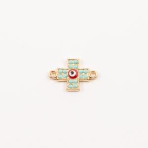 Gold Plated Cross-Eye Turquoise Strass