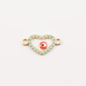 Gold Plated Heart-Eye Turquoise Strass