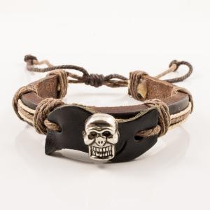 Leather Bracelet Brown "Skull"