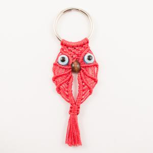 Key Ring Knitted Owl Red