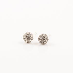 Round Earrings Gray Crystals