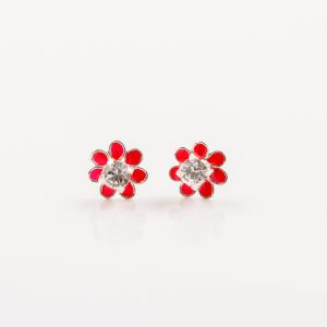 Earrings Silver 925 Red Flower