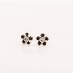 Earrings Silver Black Flower