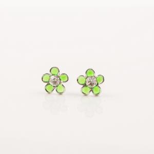 Earrings Silver Green Flower