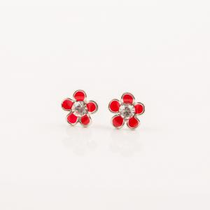 Earrings Silver Red Flower