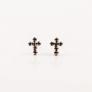 Earrings Silver Black Cross