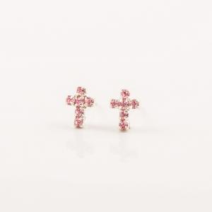 Earrings Silver Pink Cross