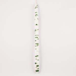 Candle White Splashes Green (38cm)