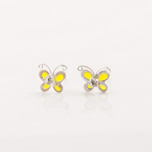 Earrings Silver Yellow Butterfly