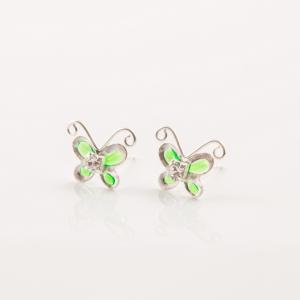 Earrings Silver Green Butterfly