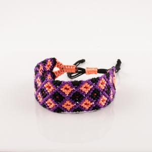 Βραχιόλι Μακραμέ Μοβ-Μαύρο-Σομόν