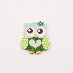Wooden Button Owl Green