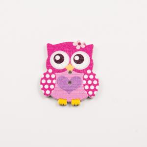 Wooden Button Owl Fuchsia