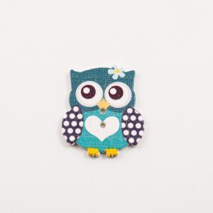 Wooden Button Owl Teal
