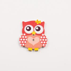 Wooden Button Owl Orange