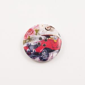 Wooden Button Car Red 3cm