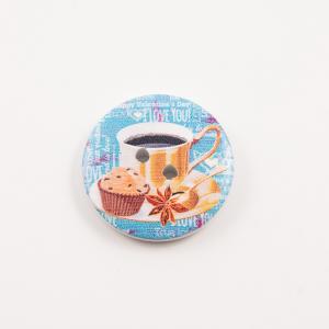 Wooden Button Coffee & Cake 3cm