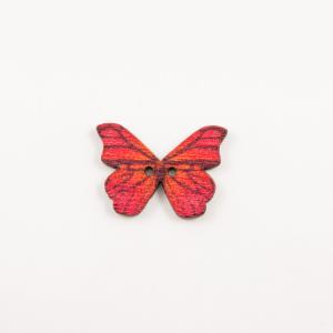 Wooden Button Butterfly Red