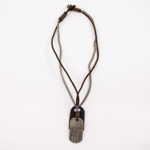 Leather Necklace Brown Dog Tags