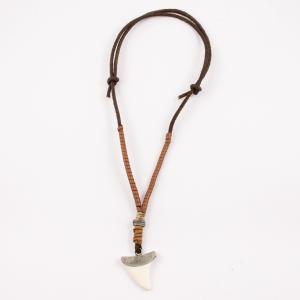 Leather Necklace Brown Ivory Tooth