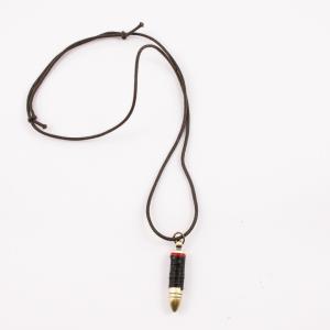 Leather Necklace Brown Bullet Bronze