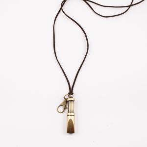 Leather Necklace Brown Whistle Bronze