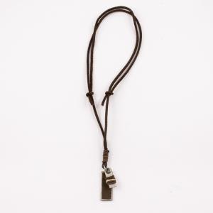Leather Necklace Brown Zipper Clasp