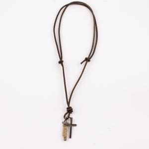 Leather Necklace Brown Cross