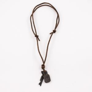 Leather Necklace Brown Key-Lock