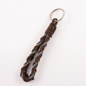 Leaether Keyring Brown-Blue Chain
