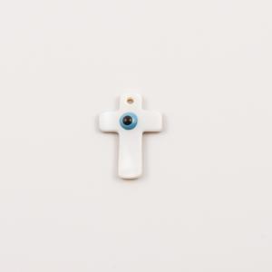 Φίλντισι Σταυρός Μάτι Γαλάζιο 2.3x1.7cm