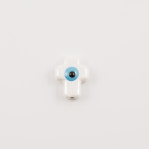 Κεραμικός Σταυρός-Μάτι Λευκός 2.2x1.7cm