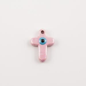Κεραμικός Σταυρός-Μάτι Ροζ 3x2.1cm