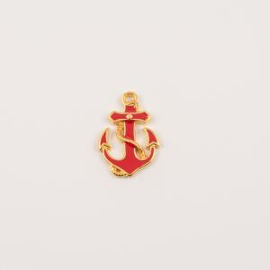 Gold Plated Anchor Red Enamel 2.6x1.8cm